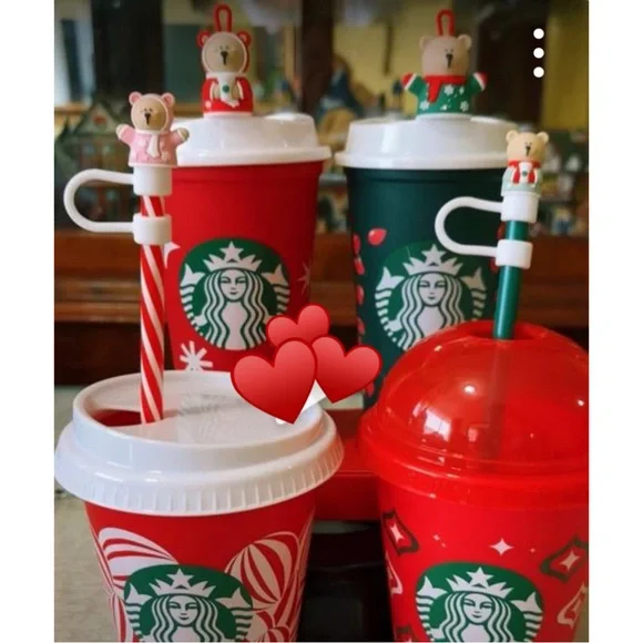 NWT✨Starbucks 2024 Mexico Christmas Edition Straw Stopper Set 🧸 - Picture 6 of 6